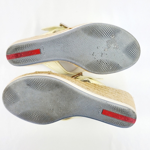 PRADA Espadrille White Leather Wedge Sandals - Picture 9 of 12